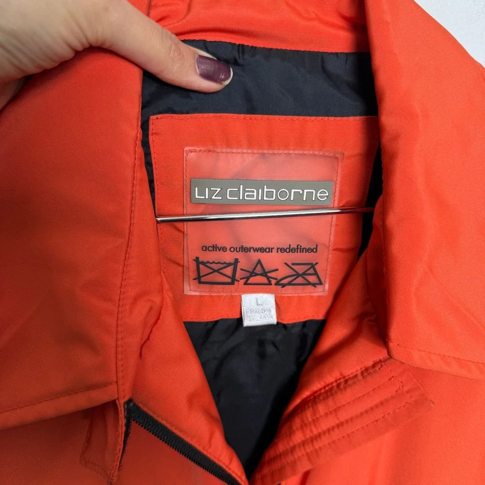 VTG Liz Claiborne Women Orange Lightweight Zip Up Jacket Active Outerwear Size L